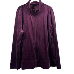 Talbots Velour Jacket Size XL Purple Long Sleeve Full Zipper Pockets Inside